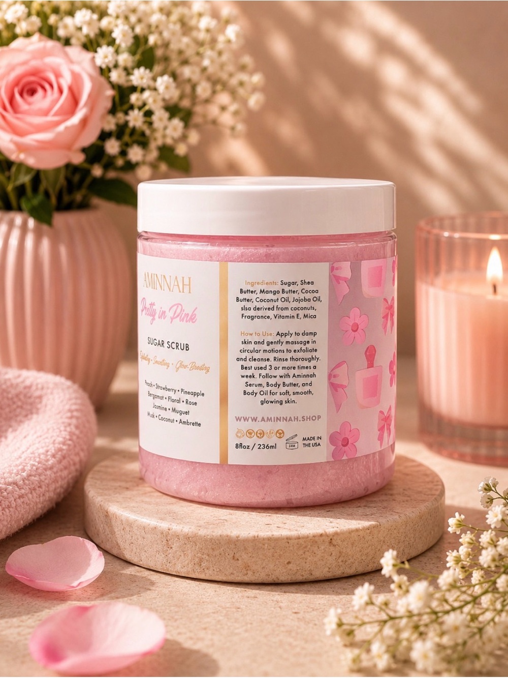 AMINNAH (NWT) Pretty in Pink Whipped Body Butter & Sugar Scrub - Picture 3 of 3